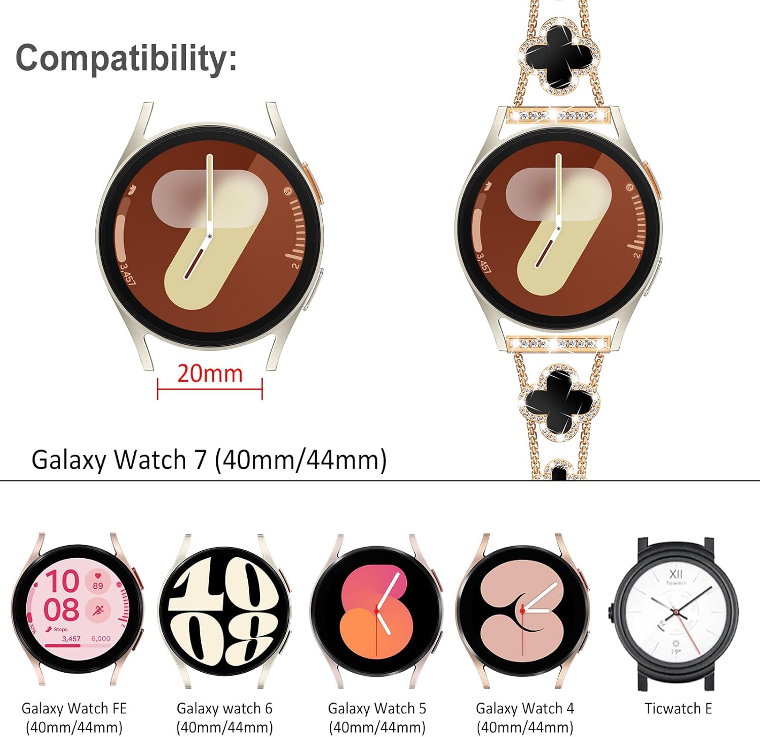 Thumbnail 1 de KADES Rose Gold 20mm Diamond Bezel Link Bracelet for Samsung Galaxy Watches