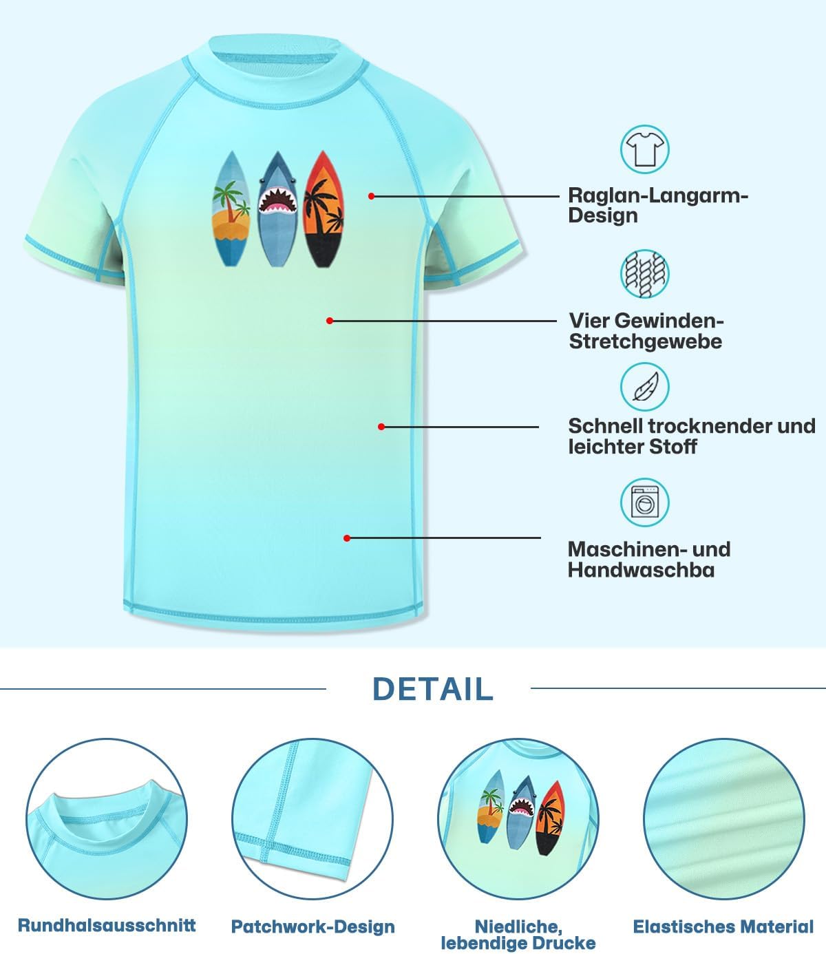 Detalle 2 de BesserBay Jungen Rashguard Shirt UPF 50+ Kurzarm – UV-Schutz und schnelltrocknendes Schwimmshirt