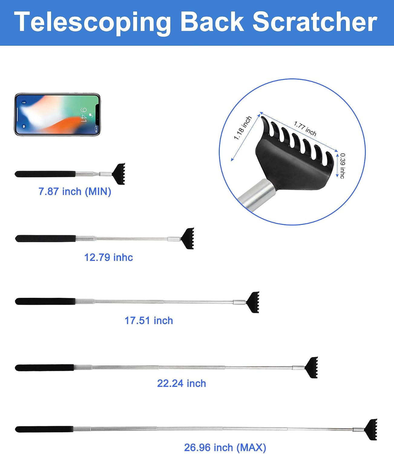 Detalle 1 de ONEEKK HBITT Telescopic Back Scratchers, 2-Pack with Rubber Grip