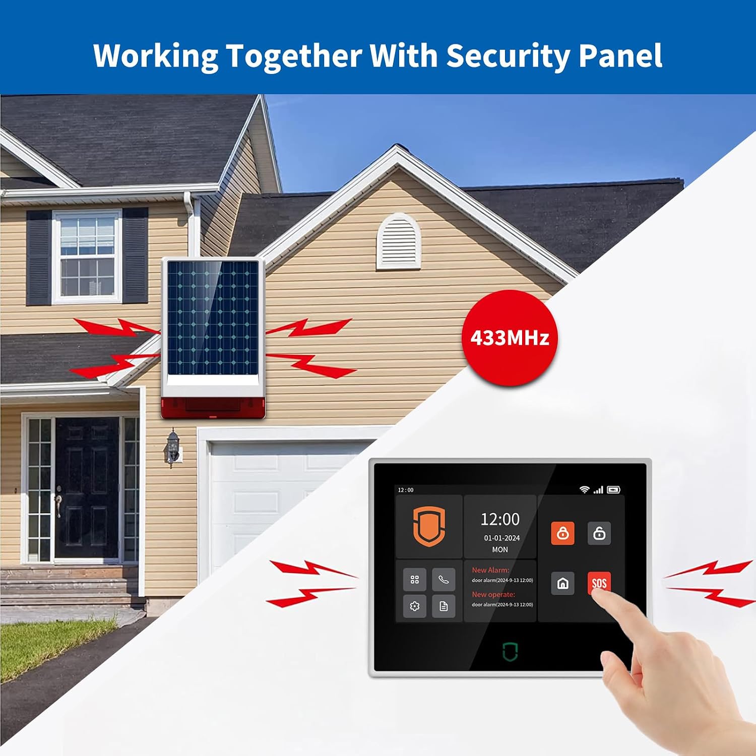 Detalle de Wolf Guard WT4F-W06 Allarme domestico 4G + WiFi touchscreen da 7" con sirena solare 110 dB e rilevatore di movimento