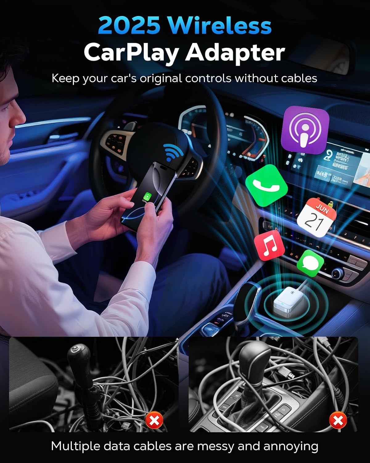 Detalle 2 de MoKo CarPlay Wireless Adapter – kabelloses CarPlay für iPhone, 5,8 GHz WiFi, Bluetooth 5.3, Plug&Play