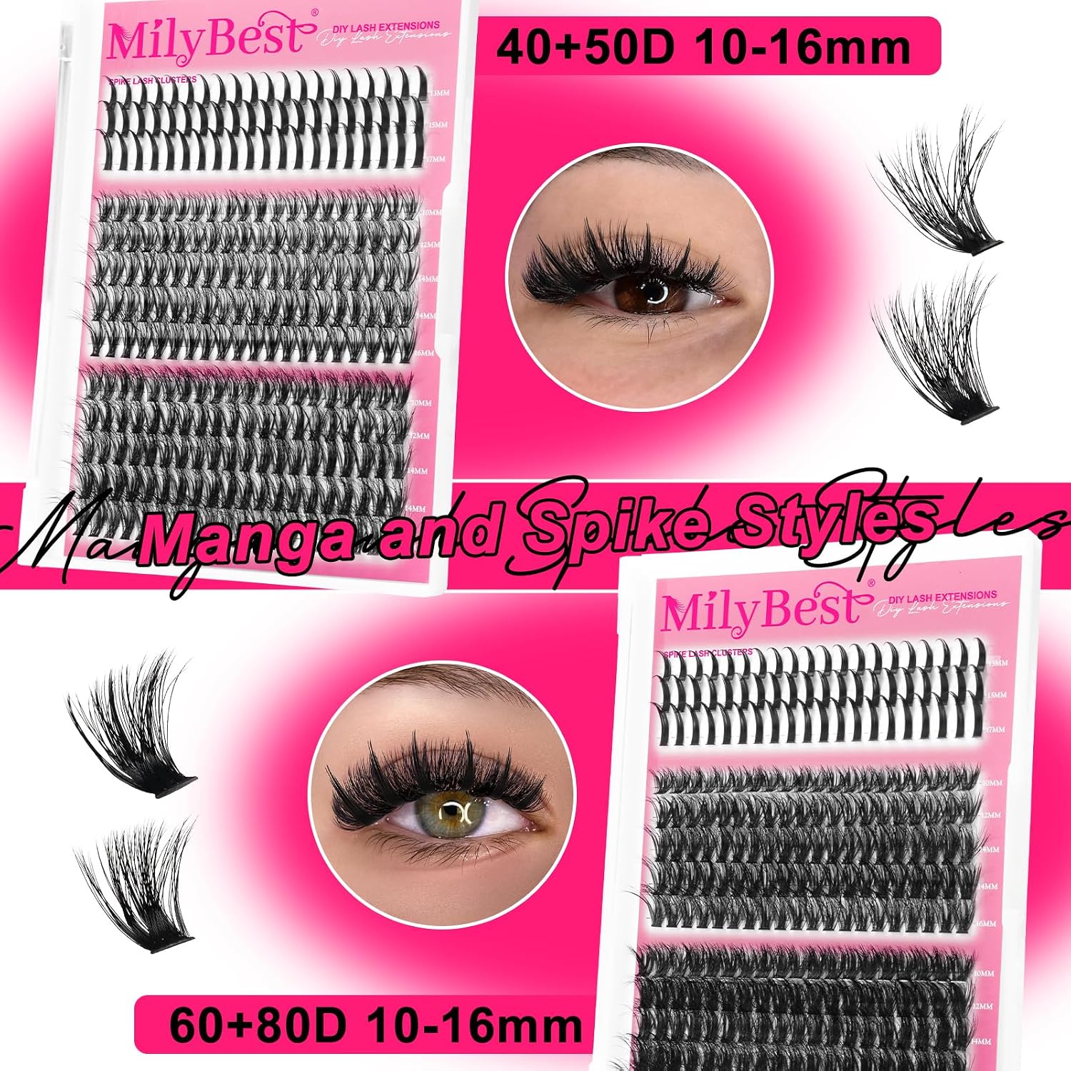 Thumbnail 2 de MilyBest Lash Clusters Kit (808 pcs) with D Curl, 4 Styles + Dual-ended Lash Glue & Tools