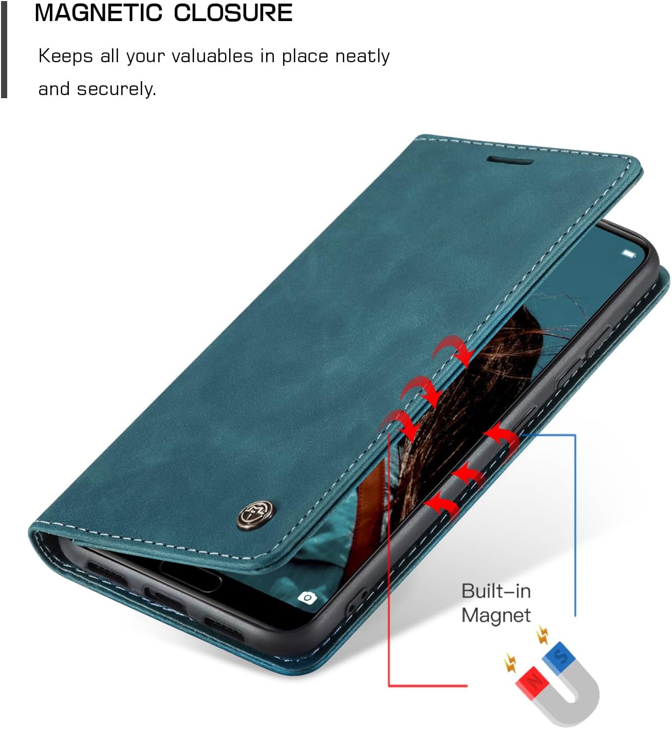 Thumbnail 2 de Cracedily Wallet Case for Huawei P20 Pro: Blue-Green Leather Flip with Card Holder