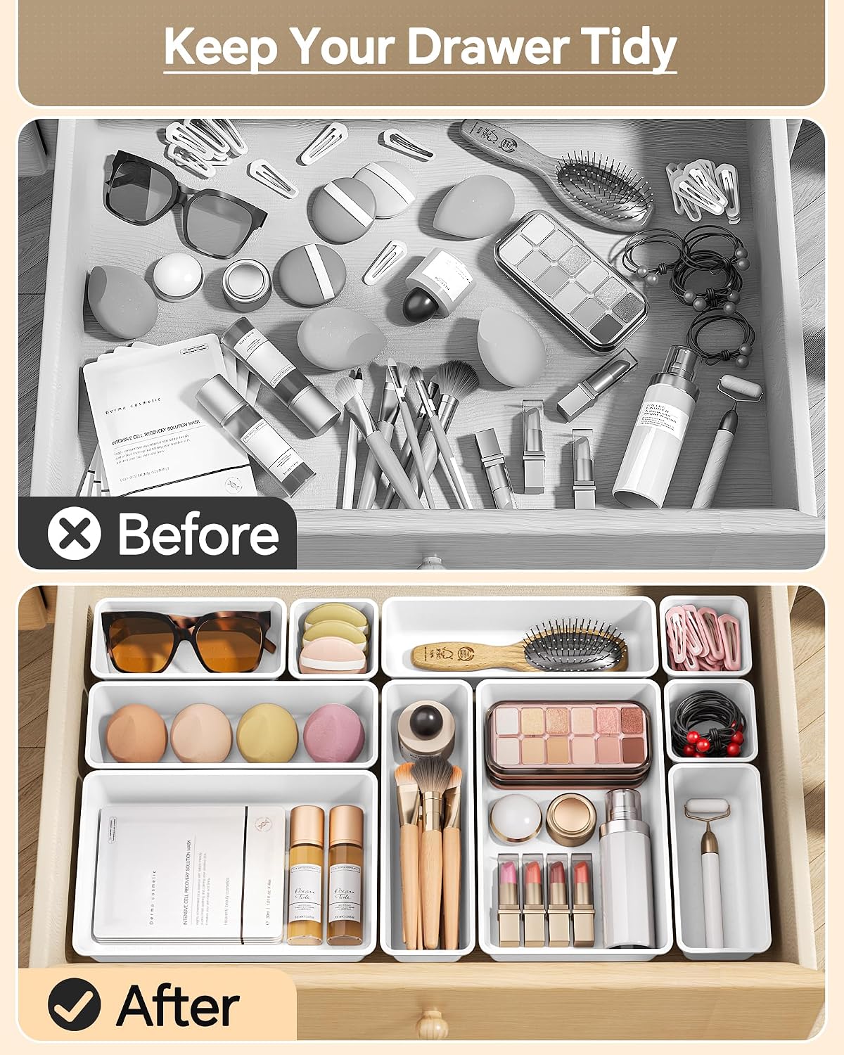 Detalle de KEMETHY Drawer Organizer Set, 25 Pieces