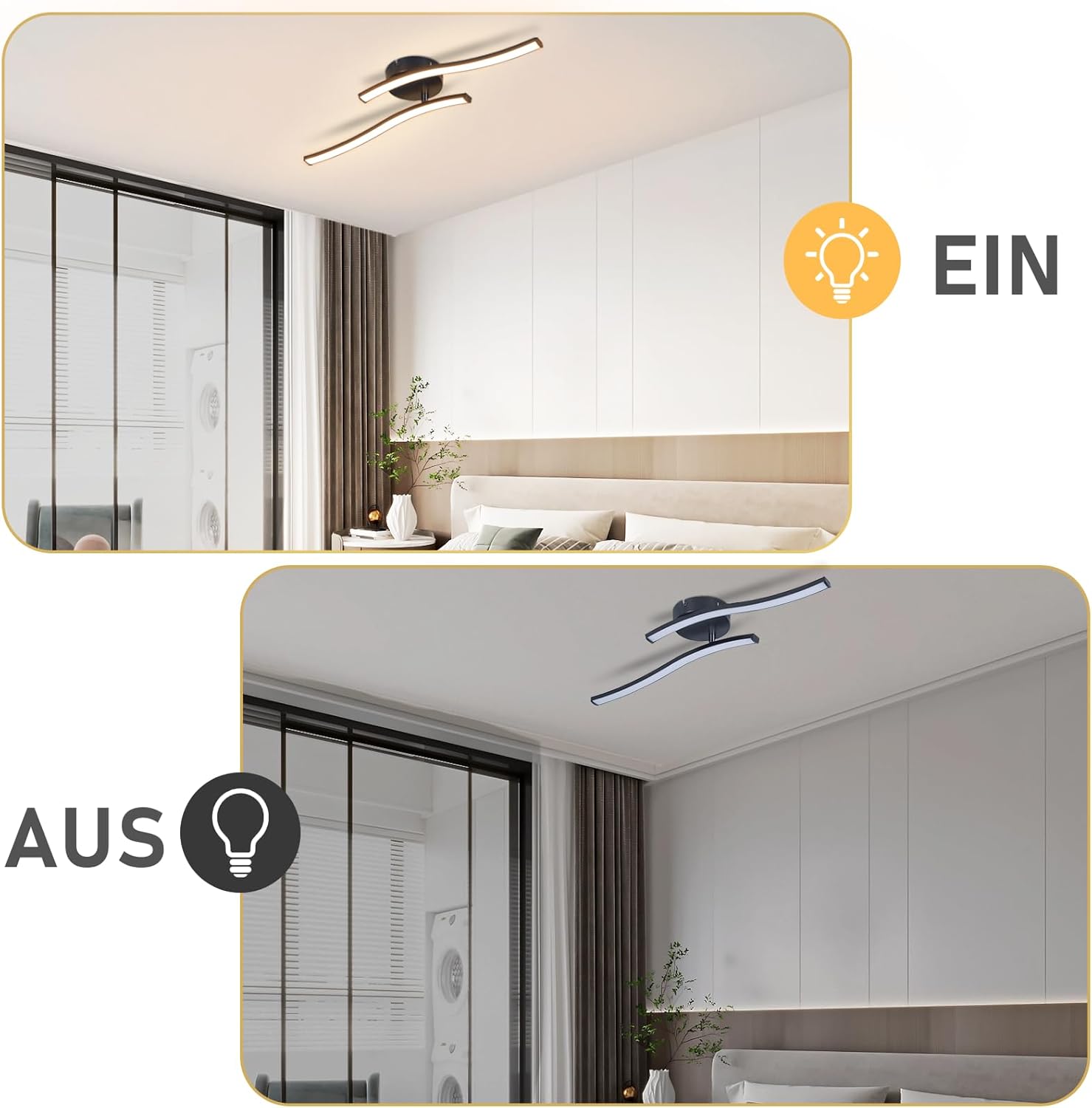 Thumbnail 4 de Homefire LED Deckenlampe Küche Deckenleuchte mit Wellen-Design, 12W, 3000K warmweiß (schwarz)