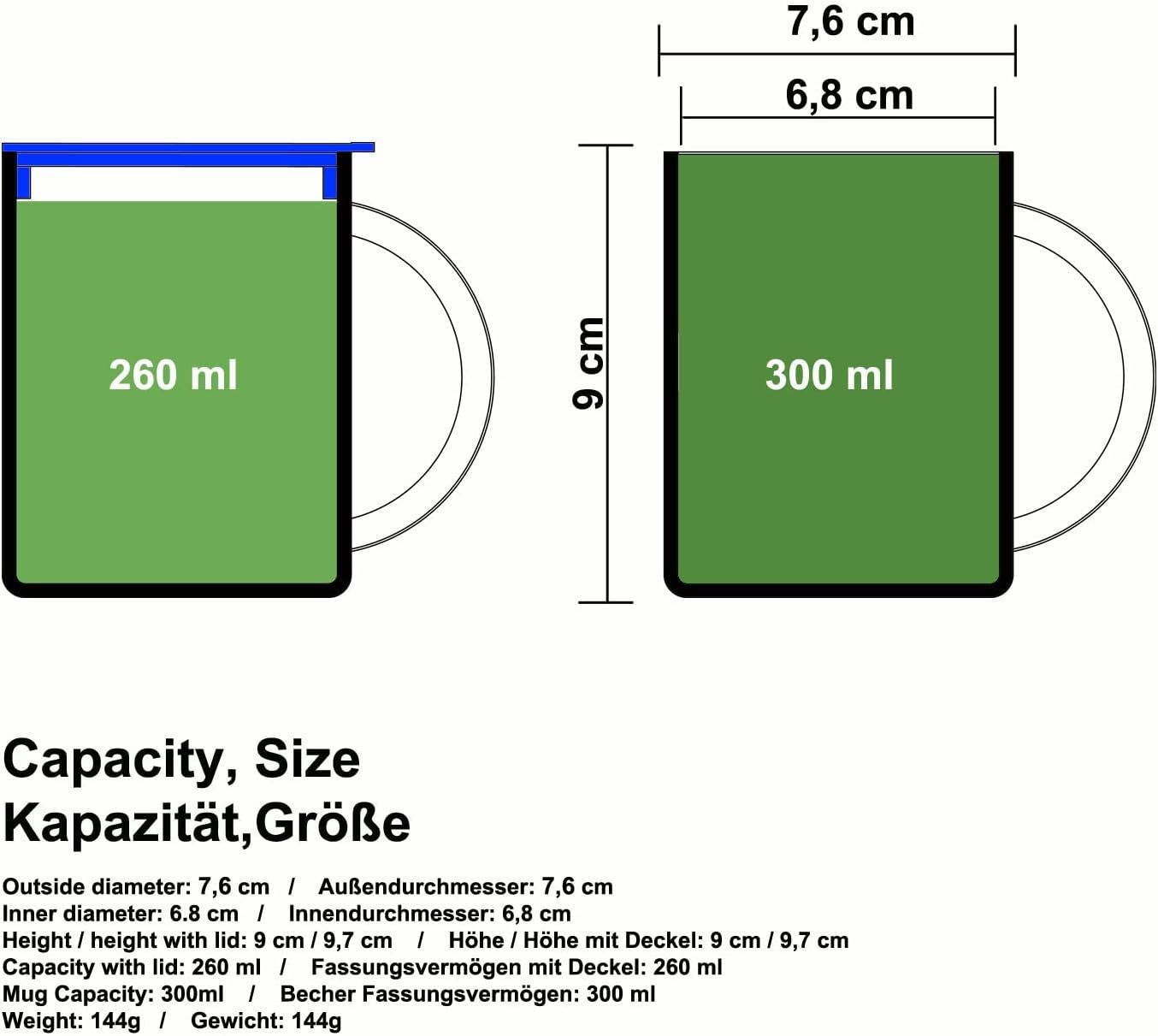 Thumbnail 5 de HEECN tazze da caffè da campeggio doppia parete in acciaio inox 18/8 da 260 ml con coperchio girevole e moschettone HESS-038BBK