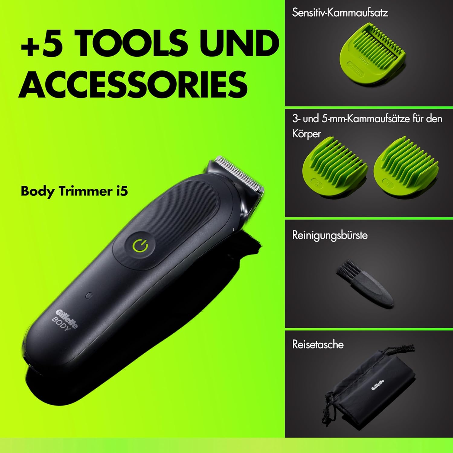 Thumbnail 6 de GilletteLabs i5 Body + Intimate Trimmer für Herren (SkinFirst) – wasserdichter Intimrasierer, Schwarz/Grün