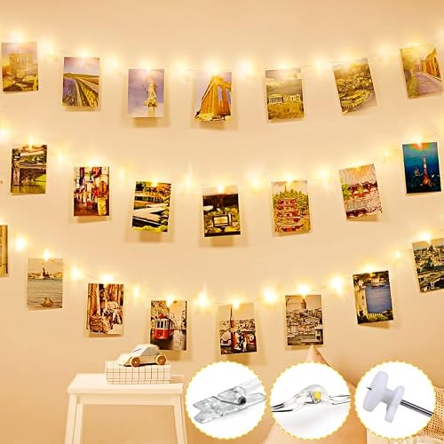 Detalle de Liyade Clip Cadena de Luces con 30 LED y 15 pinzas (10 m) para fotos y decoración
