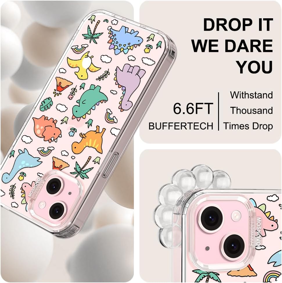 Thumbnail 4 de MOSNOVO Case for iPhone 15 (6.1-inch) — Clear TPU Bumper + Dual-Layer Drop Protection (Dinosaur Land)