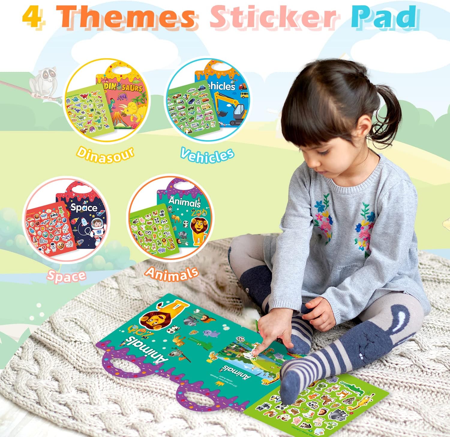 Thumbnail 1 de GUYUCOM 4 Pack Reusable Sticker Books – Educational Sticker Activity Set for 3+ Kids