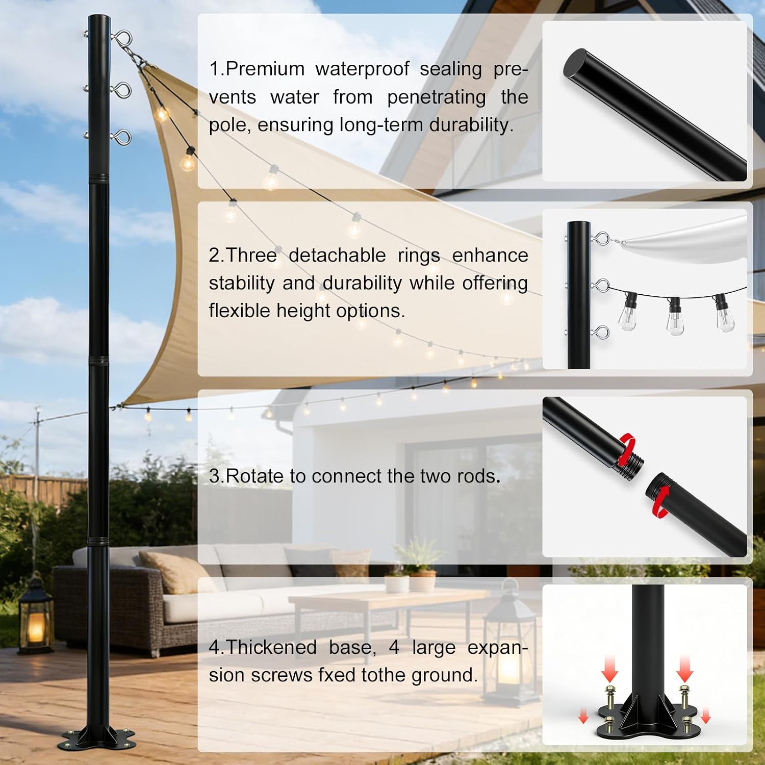Detalle 2 de Shade Sail Poles, 12-Foot