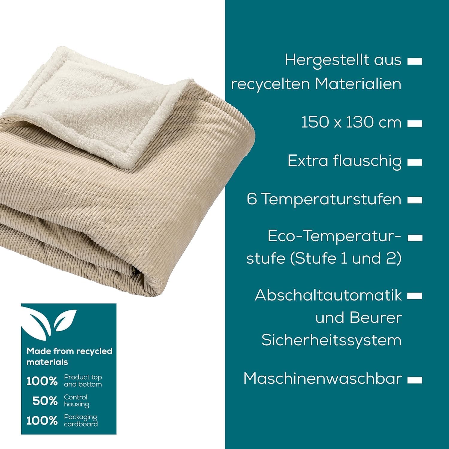 Thumbnail 6 de Beurer HD 80 Cord beige Heizdecke