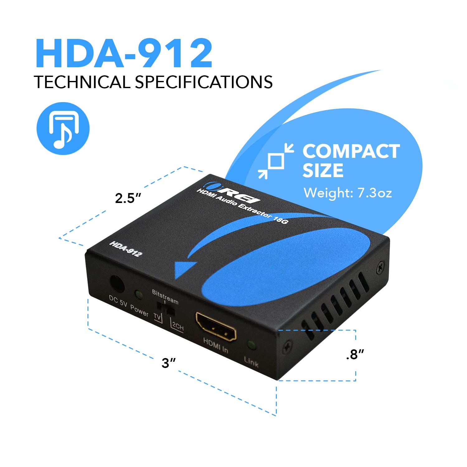 Thumbnail 3 de OREI HDA-912 4K HDMI Audio Extractor: Dolby/DTS Pass-through with Optical & 3.5mm Output