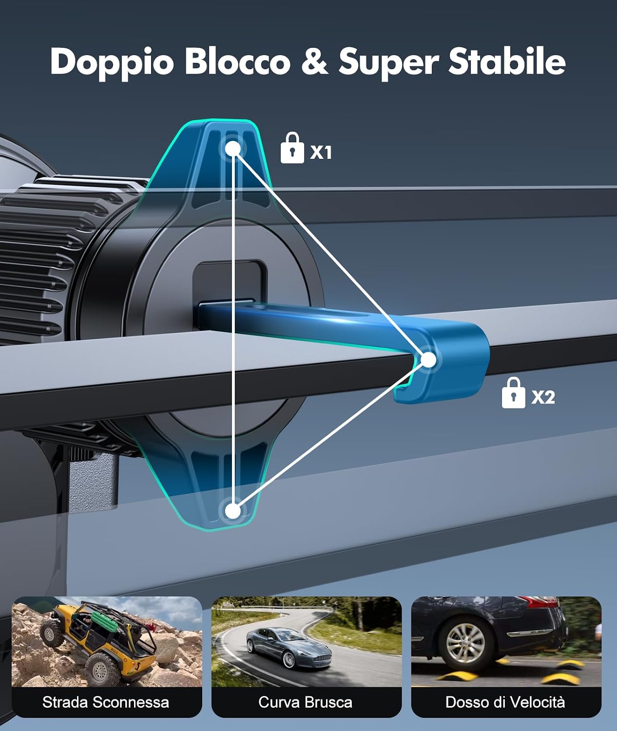Detalle 2 de EOIWUY caricatore wireless auto 15W con bloccaggio automatico 360°
