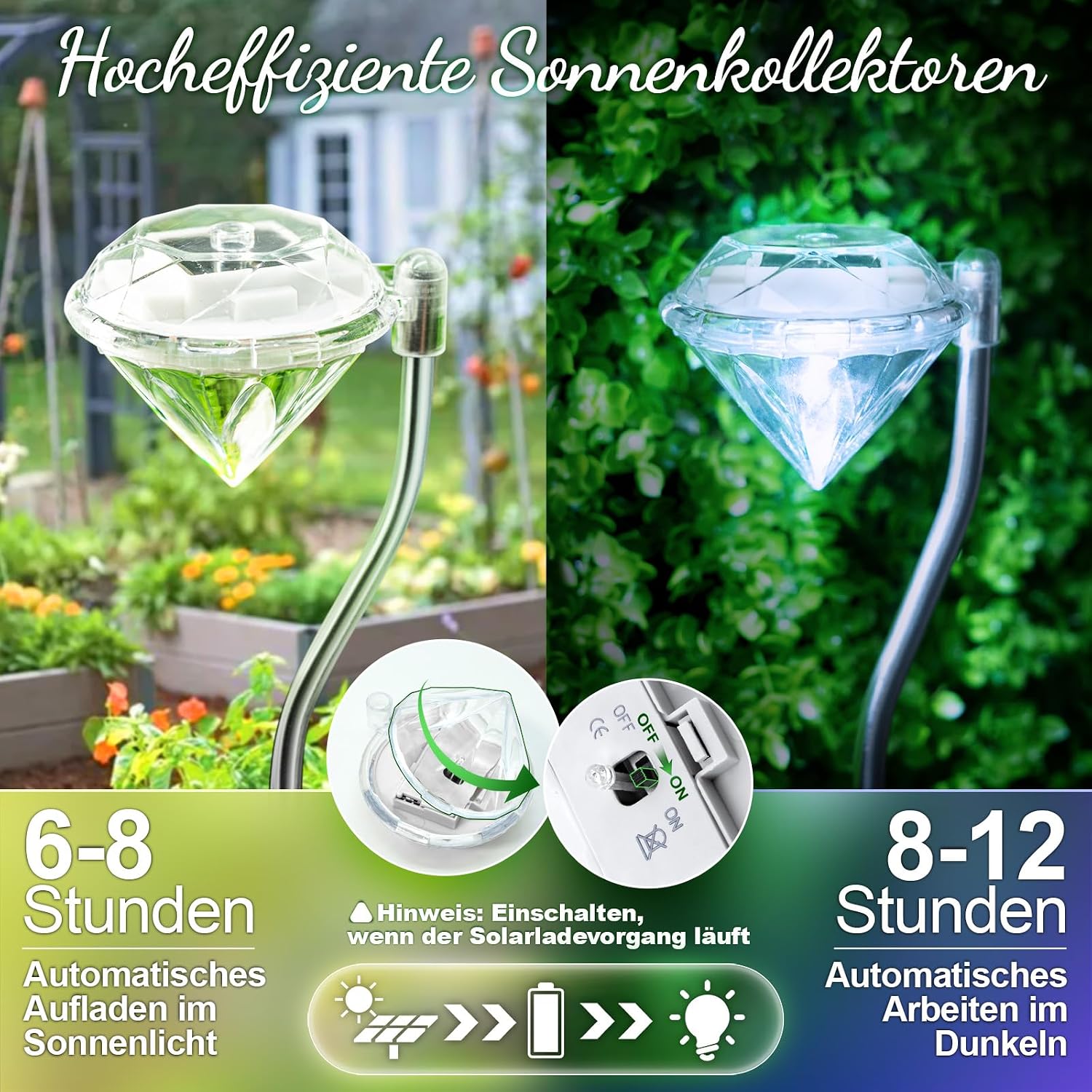Detalle de Anordsem Solar Lights Outdoor Garden: Stainless Steel Diamond Stake Lamp 4 Pack