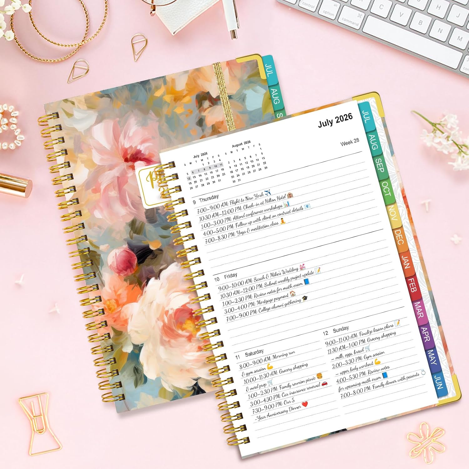 Thumbnail 1 de OMEYA 2026-2027 Weekly and Monthly Planner, July-June, Floral Cover