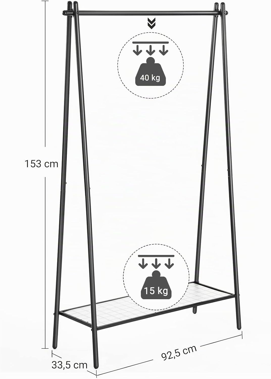 Thumbnail 2 de SONGMICS Kleiderständer HSR23BK – robuster Stahlrahmen, 33,5 x 92,5 x 153 cm