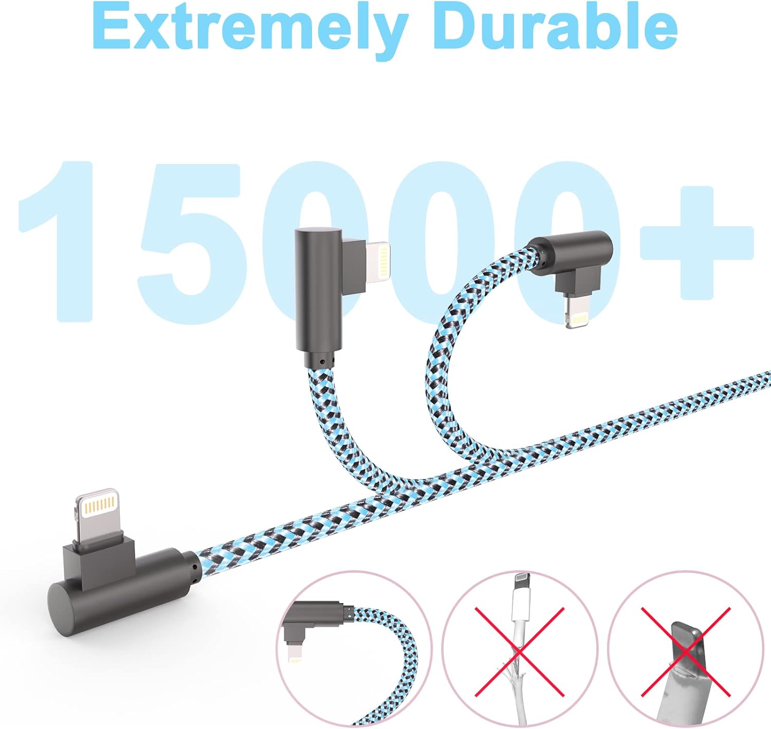 Thumbnail 3 de iPhone Lightning Charger Cable 10ft (3-Pack) — 90-Degree Elbow Fast Charging, Nylon Braided