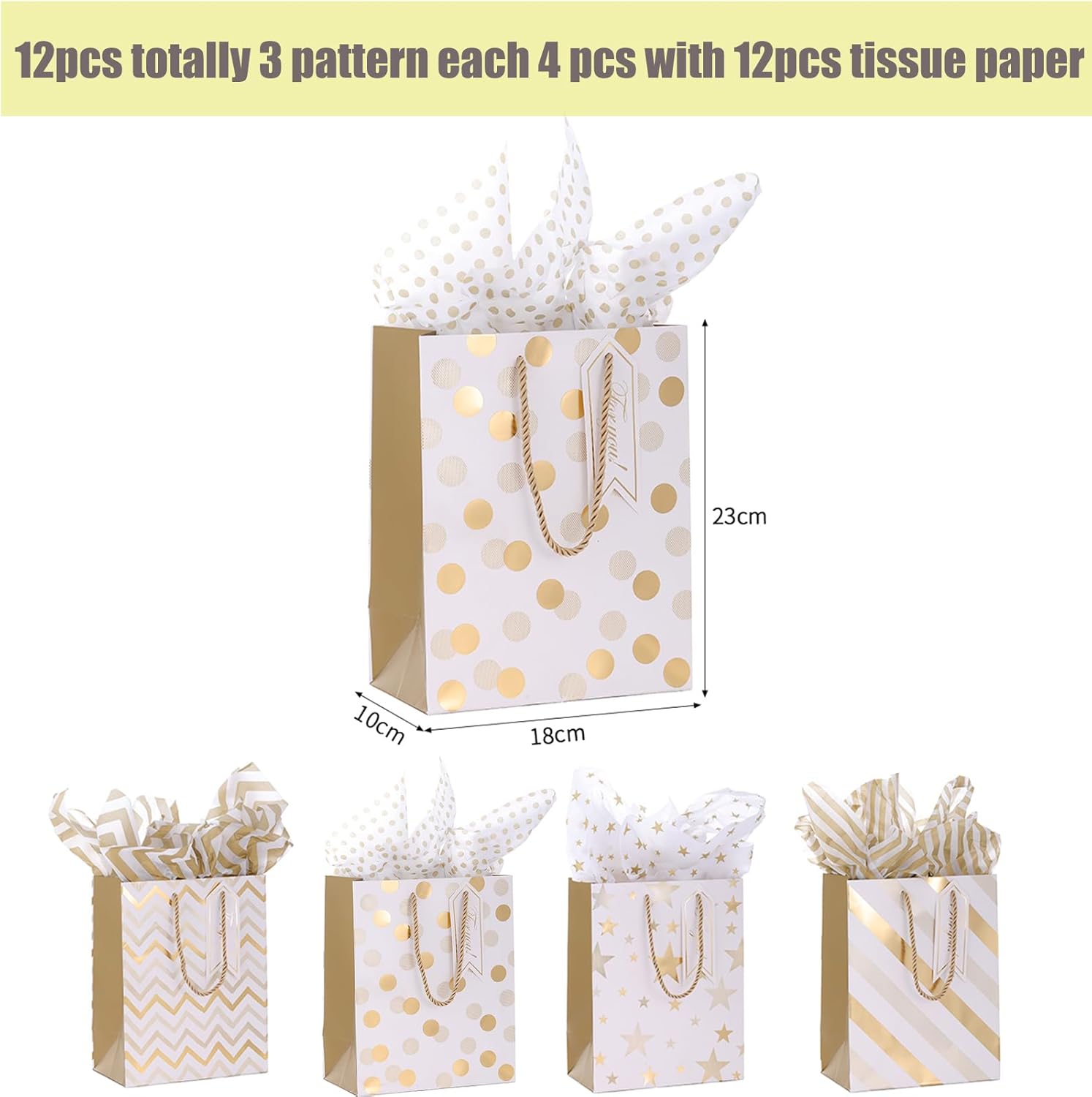 Detalle 2 de Medium Gift Bags with Tissue Paper 12pcs 9
