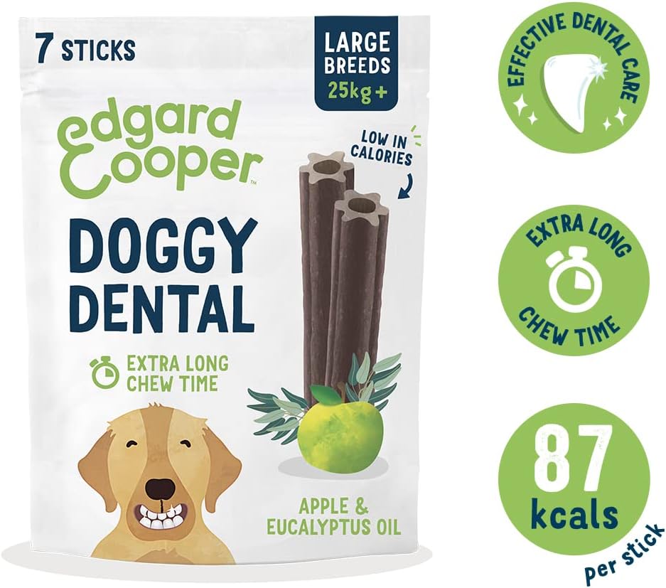 Detalle de Edgard & Cooper Snack Dentali Nature per Cane Stick 8x7 – Mela e Eucalipto, Grande