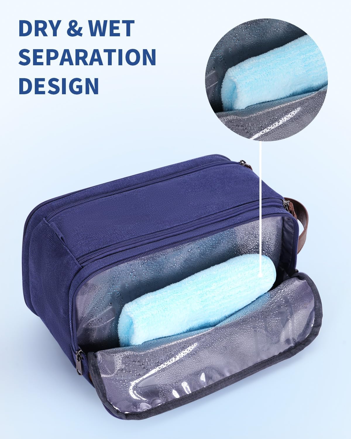 Thumbnail 1 de WANDF Kulturtasche für Herren – Reise-Kulturbeutel aus Canvas mit PU-Leder, wasserabweisend (Blau)