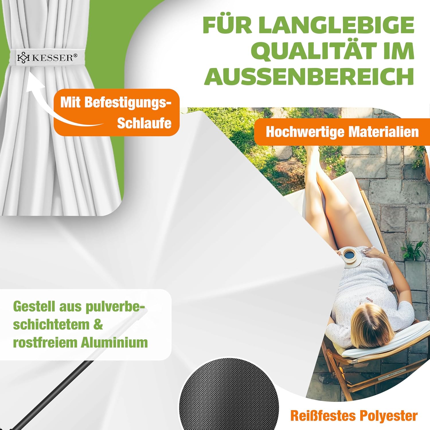 Thumbnail 2 de KESSER® Ampelschirm Ø 300 cm – Belüfteter Sonnenschutz aus Alu mit Kurbel, 360° Rotation, Weiss