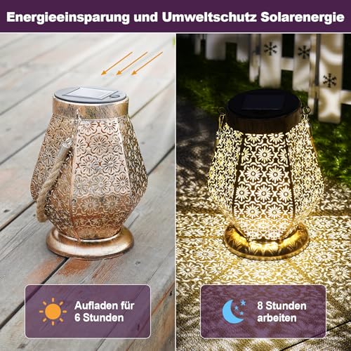 Detalle 2 de OUILA Solarlampen für Außen – 2er Set LED Solarleuchten in Gold, IP65