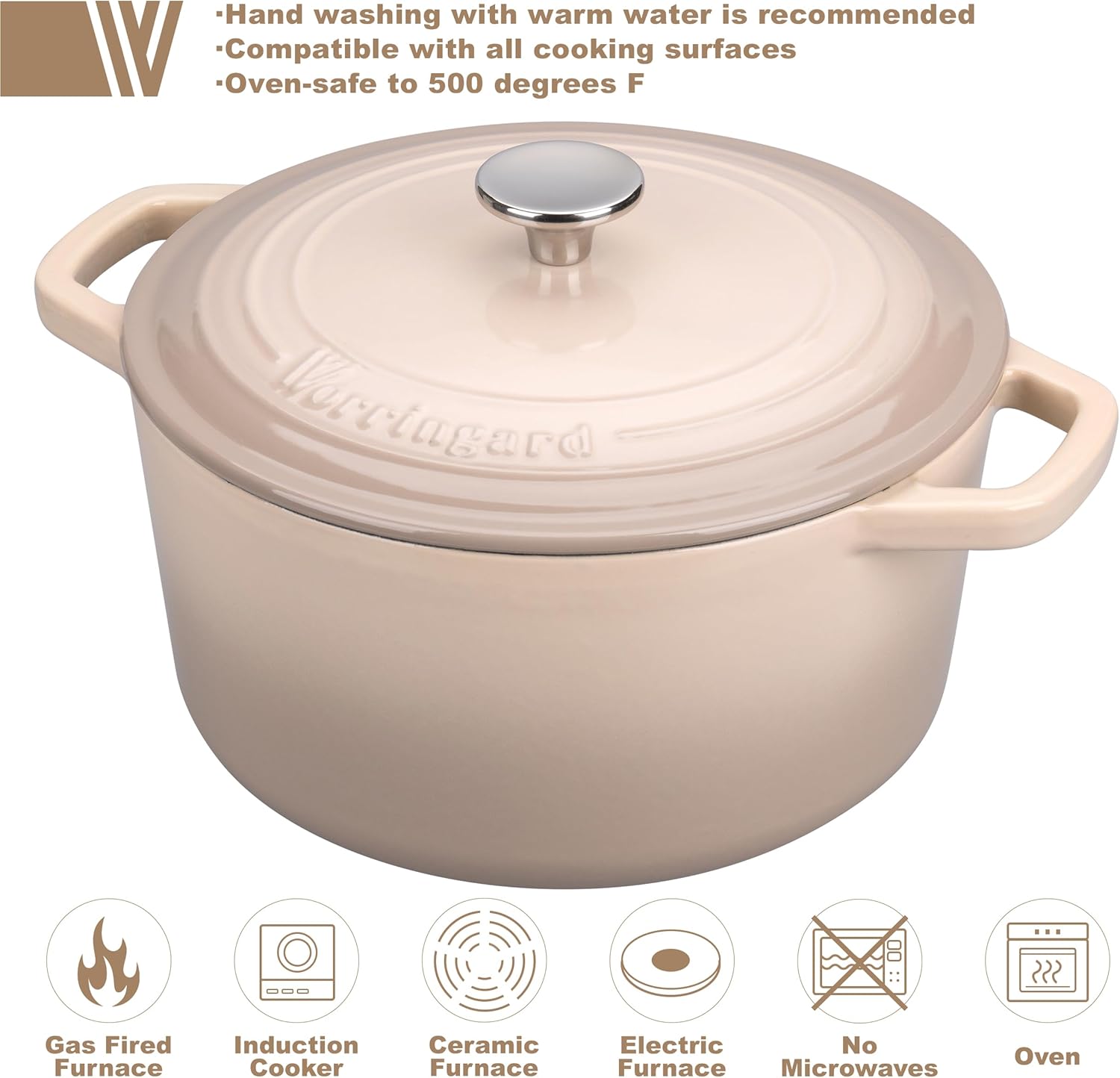 Thumbnail 2 de VORRINGARD Enameled Cast Iron Dutch Oven Pot with Lid (6QT) for Bread Baking, Round Bread Oven – Sourdough Supplies Set, Latte