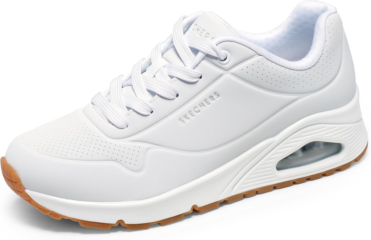 Detalle de Skechers Femme Uno-Stand on Air Basket White Durabuck/Mesh (39 EU Large) – Confort et allure décontractée