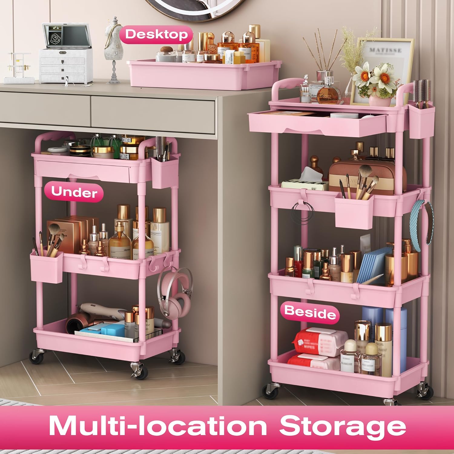 Thumbnail 5 de Goovilla Rolling Makeup Organizer Cart with Removable Drawer (3-Tier, Lockable Wheels)