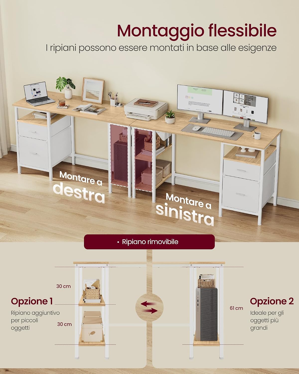 Detalle de VASAGLE Scrivania per Computer LWD103YD01 – Scrivania industriale in Rovere Naturale e Bianco Opaco, 127 x 50 x 76 cm