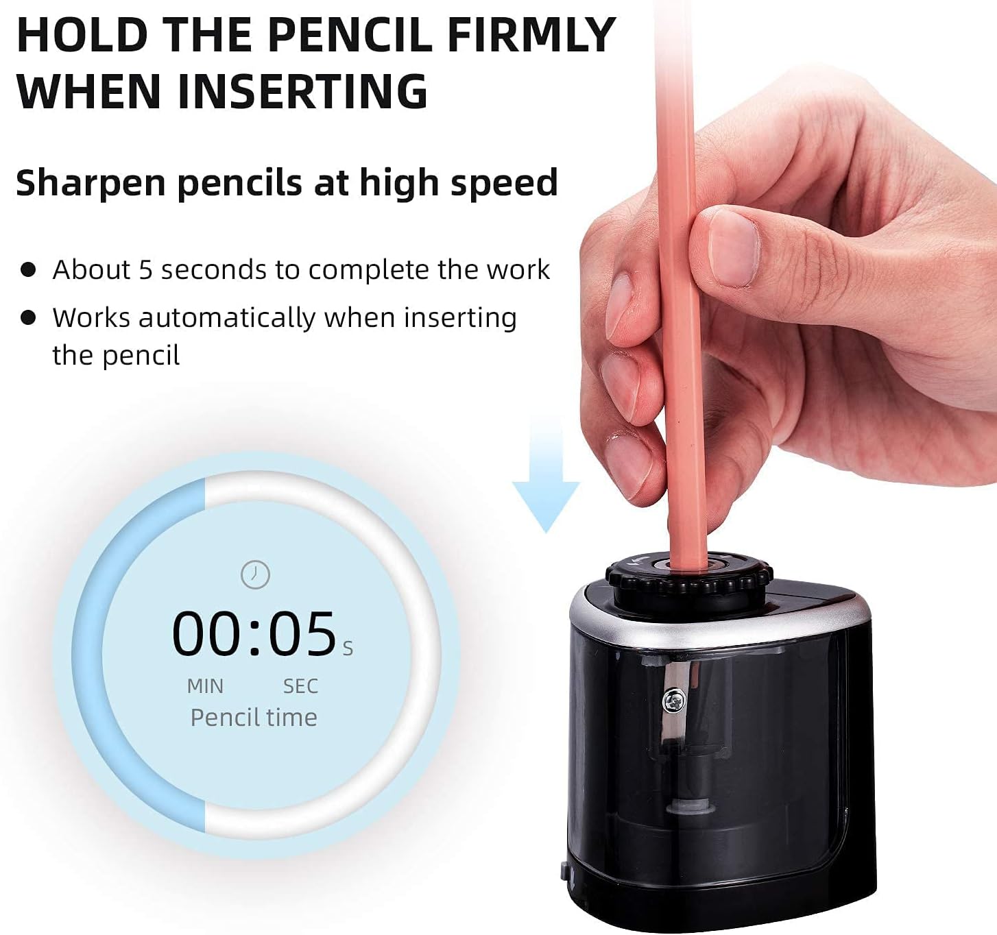 Detalle 1 de Aogwat Sharpeners-1 Electric Pencil Sharpener with Manual Mode, Black