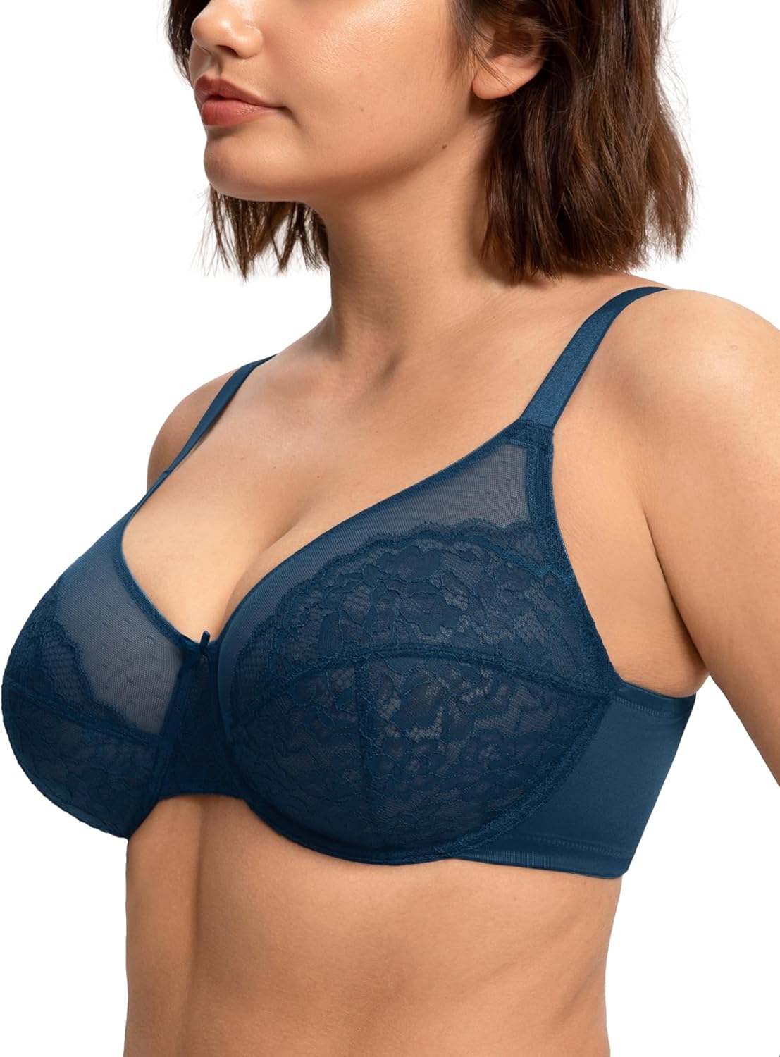 Thumbnail 1 de HSIA Full-Cigure Lace-Top Full Coverage Wireless Lift Bra with Underwire, Extended Size, Floral Lace