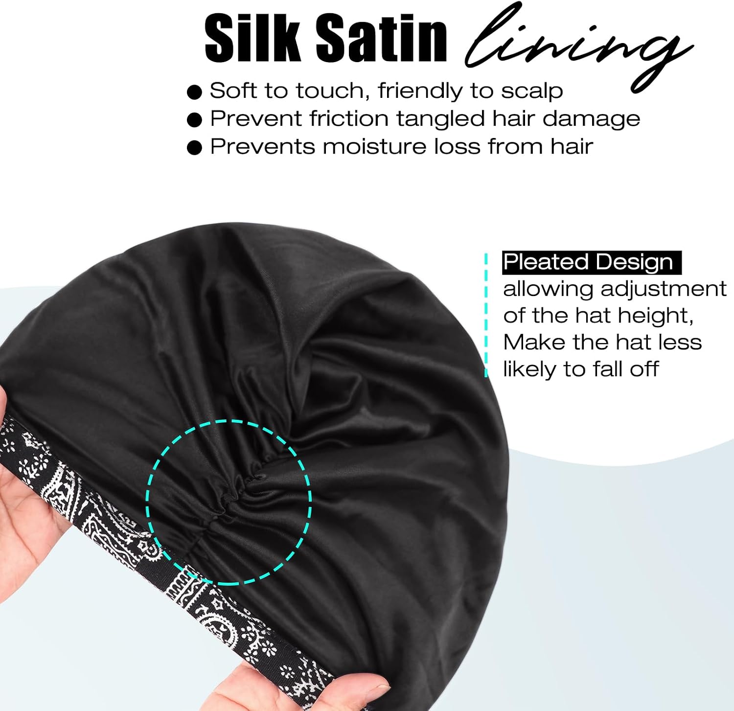Detalle de DRESHOW Satin Gefütterte Mütze für Frauen – Vielseitige, sanfte Kopfbedeckung mit Satinfutter