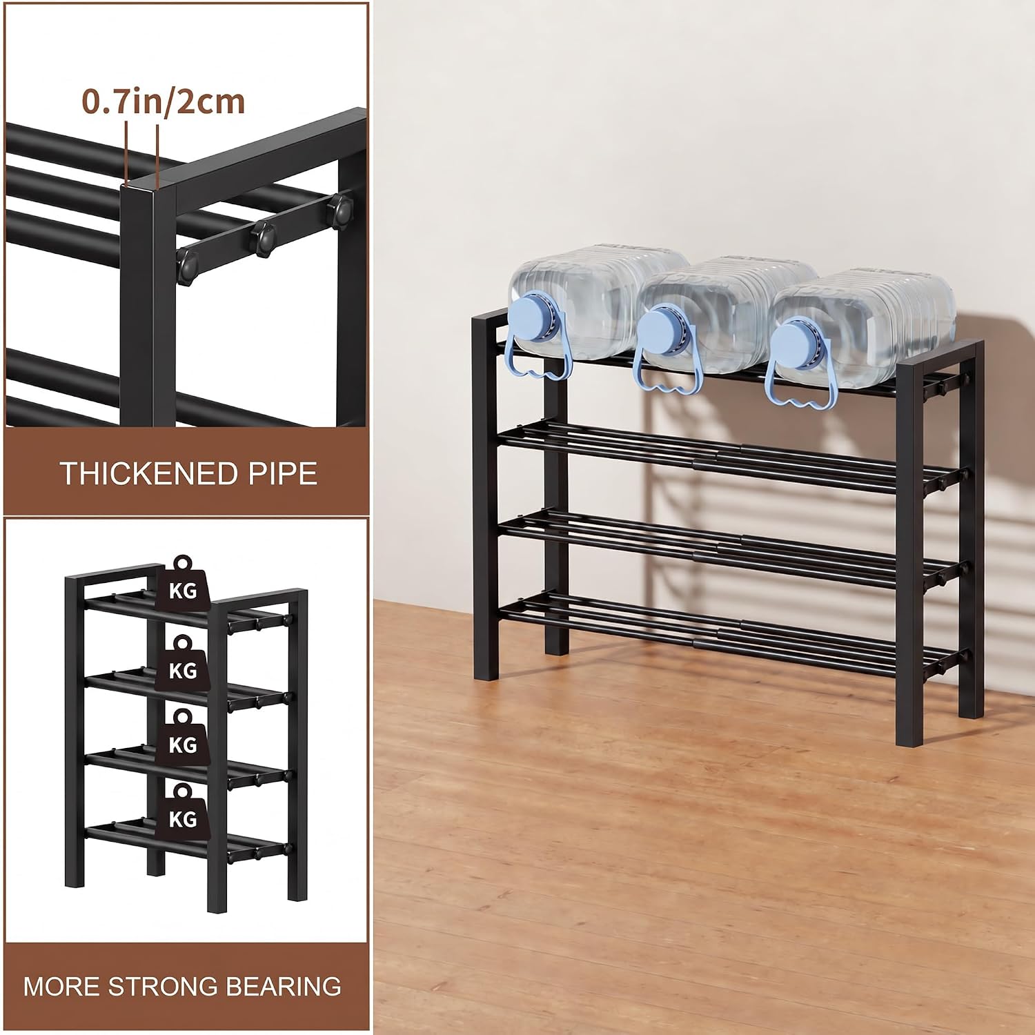 Thumbnail 6 de HDDTTZ HDD04 Expandable 4-Tier Metal Shoe Rack, Adjustable Width, Black