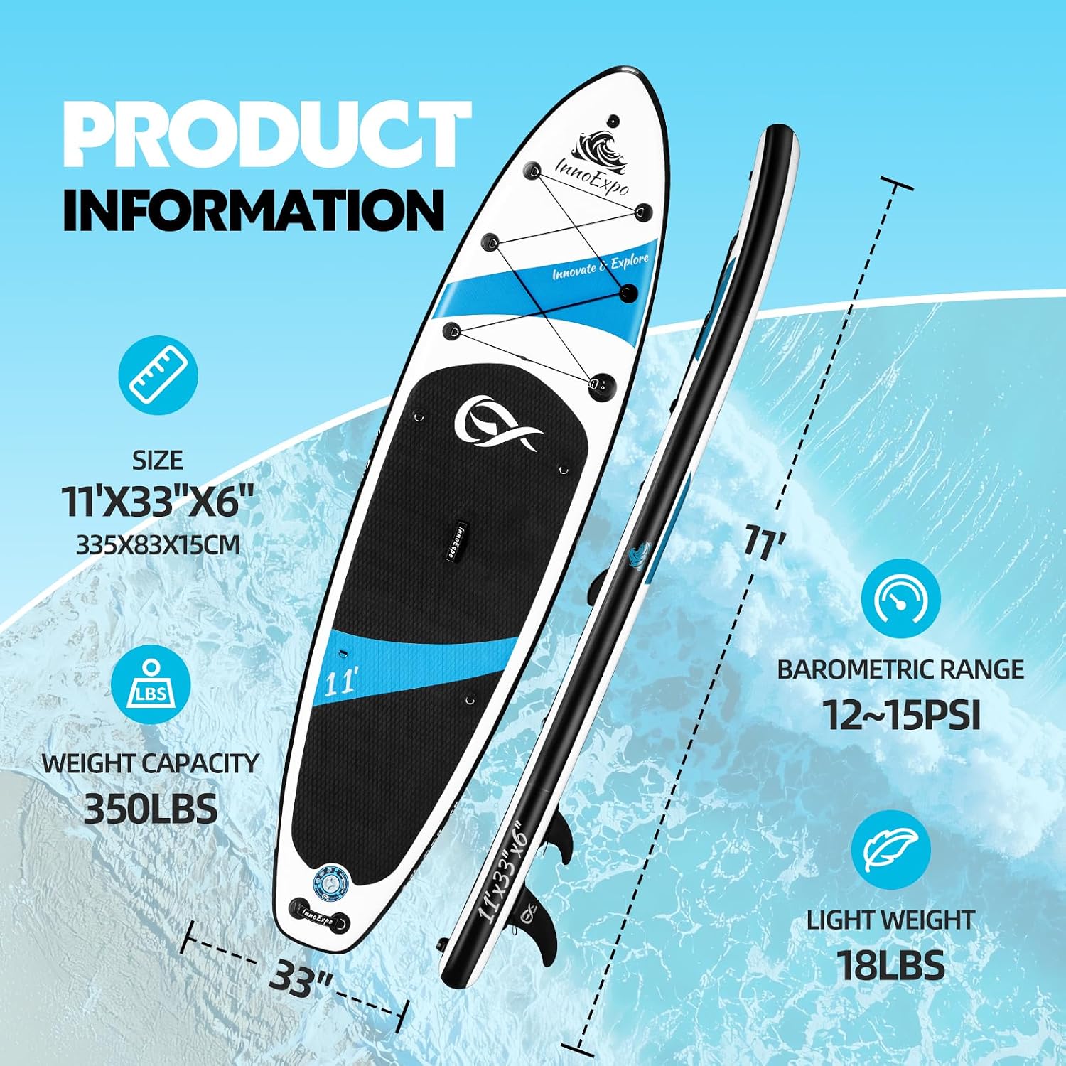 Detalle de InnoExpo Inflatable Stand Up Paddle Board with Premium Accessories