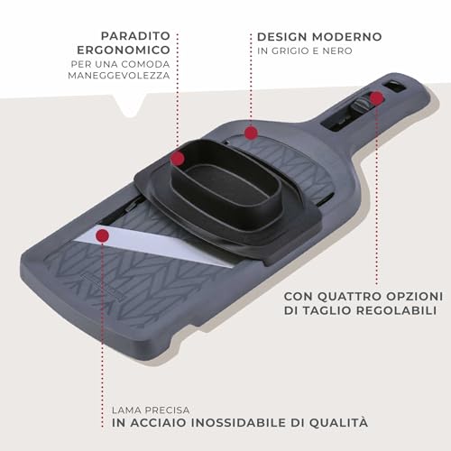 Detalle de Fackelmann Mandolina affettaverdure regolabile: lama inox, 4 livelli di taglio, sicurezza e praticità per la cucina