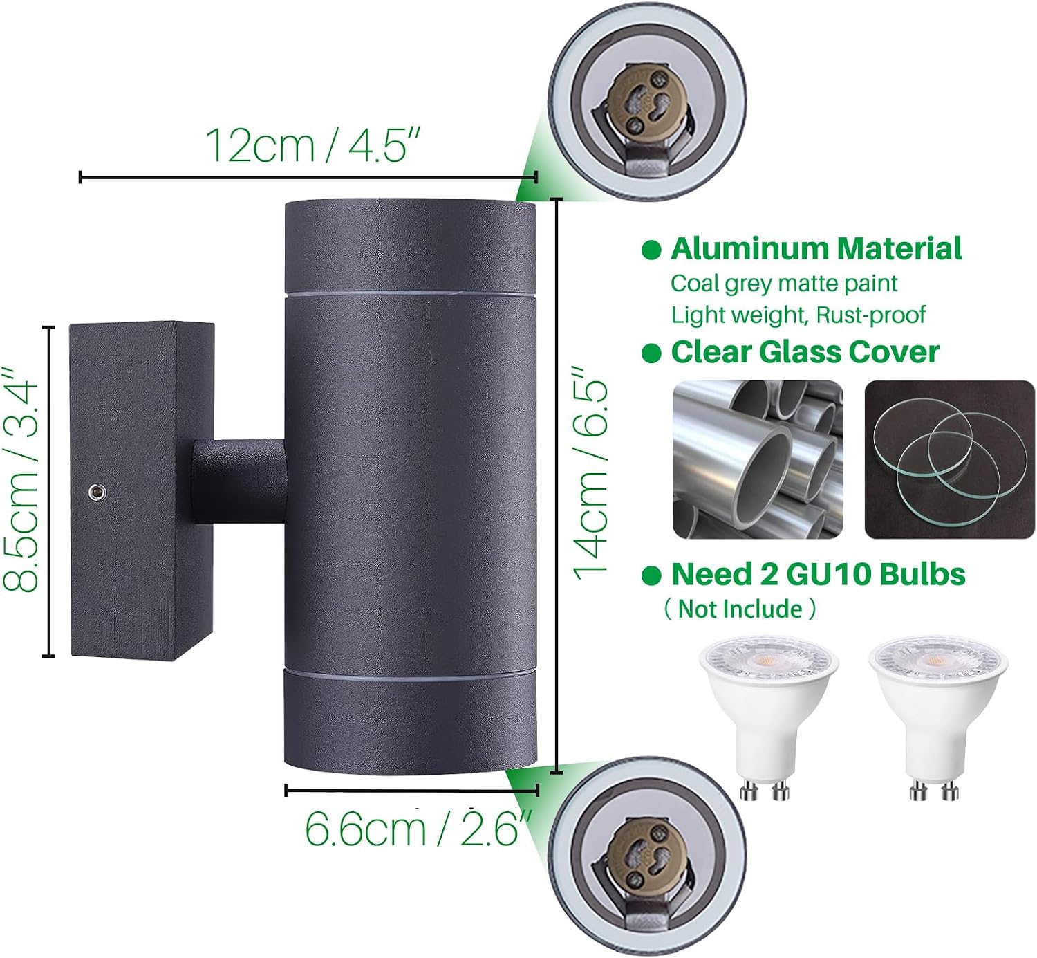 Detalle 2 de EBION Outdoor Wall Lights GU10, IP65, 2-pack