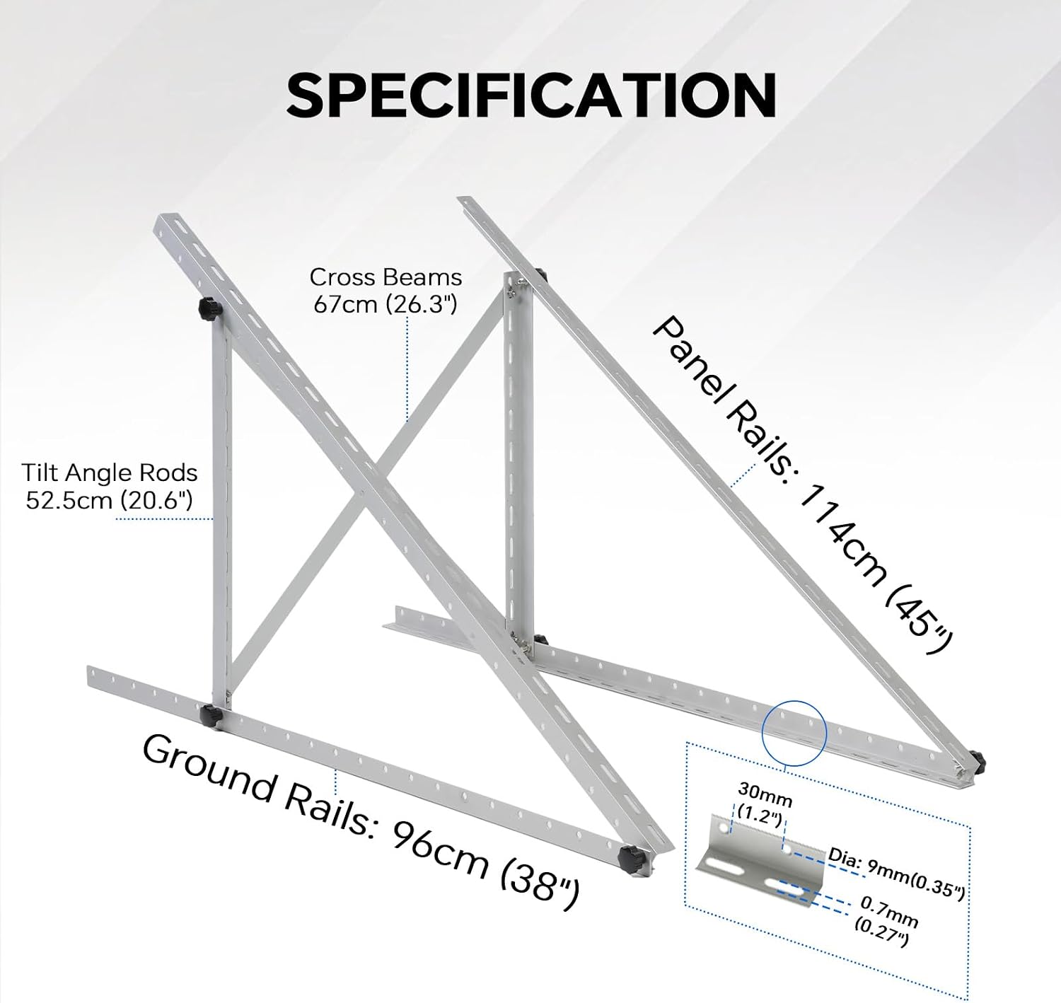 Thumbnail 3 de AeternaSol RXZER23 Adjustable Solar Panel Mount, 45-Inch Aluminium, 0–90° Tilt