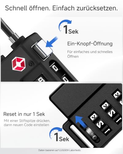 Thumbnail 2 de LUGGEX TSA Kabelkofferschloss – Kofferschloss mit Drahtseil, 2er-Set, Schwarz