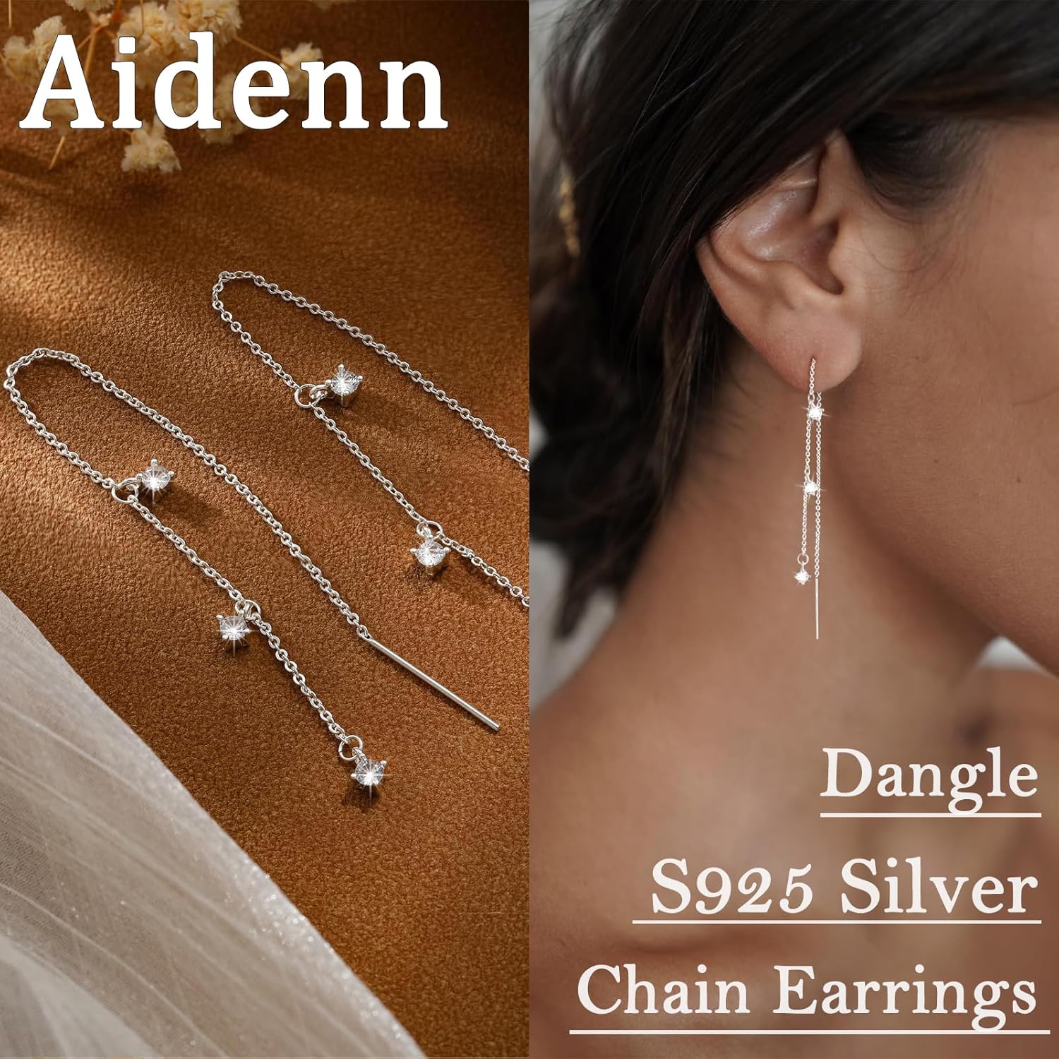 Thumbnail 3 de Aidenn Ohrringe Silber 925 hängend mit Cubic Zirkonia und Quasten – lange Statement-Hängeohrringe für Damen