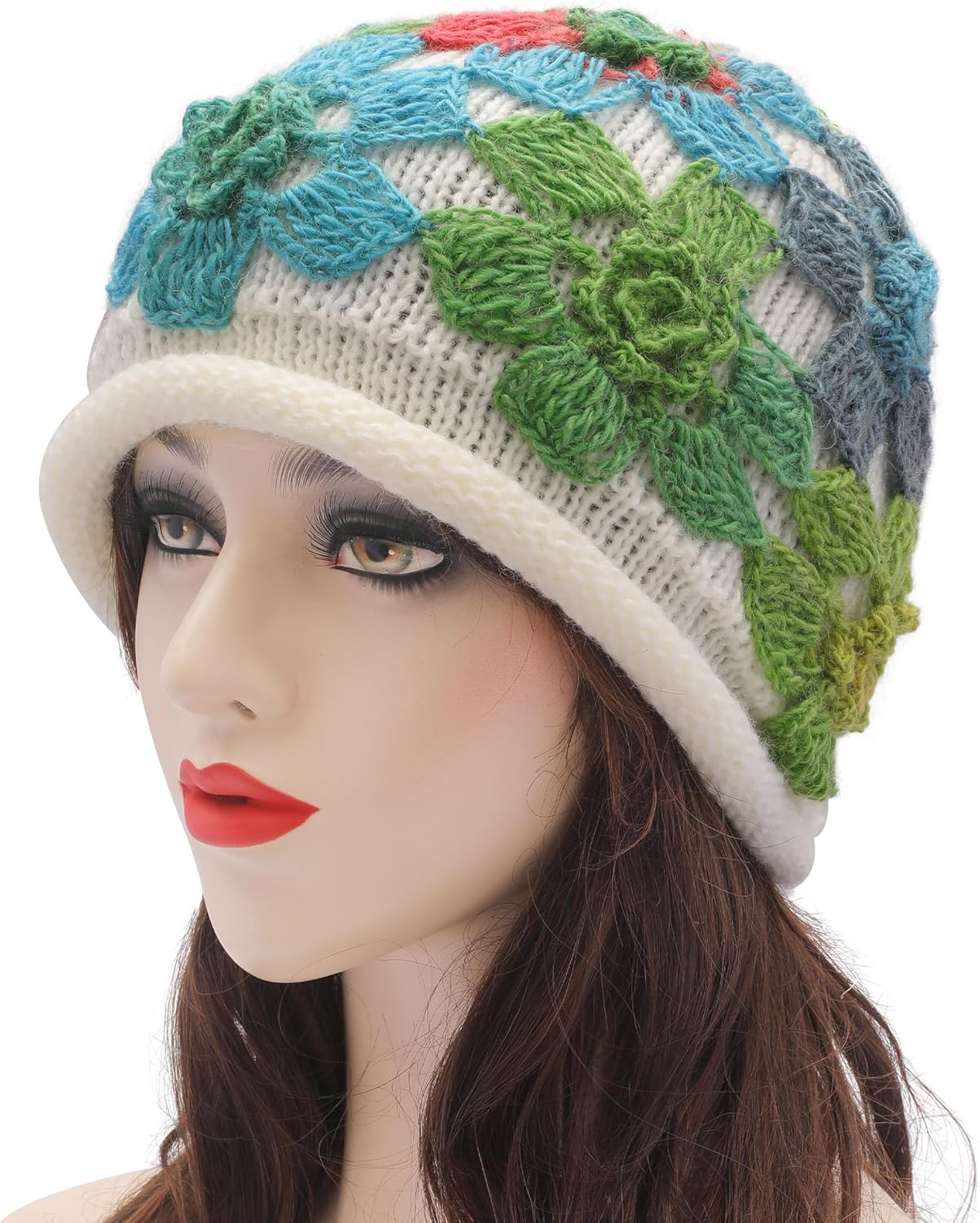 Thumbnail 1 de ZLYC Damen Winter Vintage Woll-Strickmütze Beanie Bowler Hut mit Blumenakzent (Einheitsgröße)