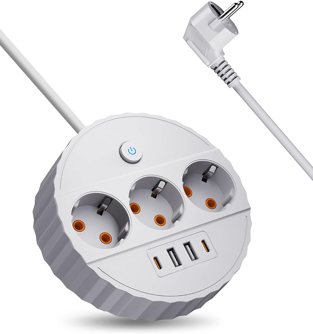 Detalle de Microwear 7-in-1 stekkerdoos, 2500 W, 2 USB-C-poorten en 1,8 m kabel