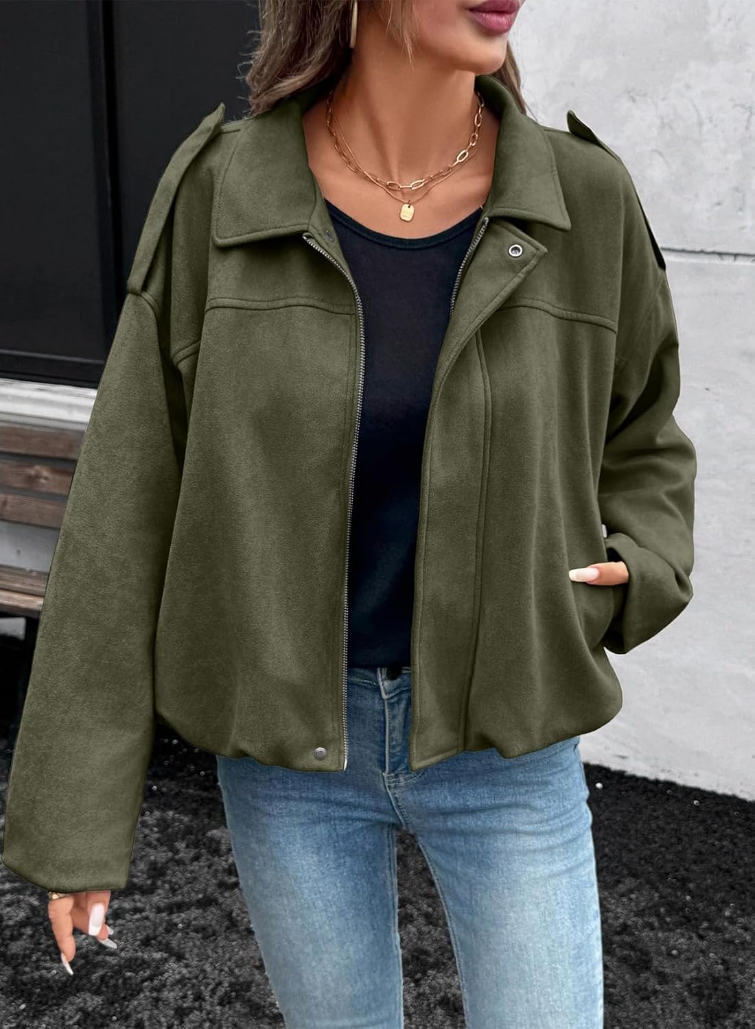 Detalle de EVALESS Faux Suede Jacket