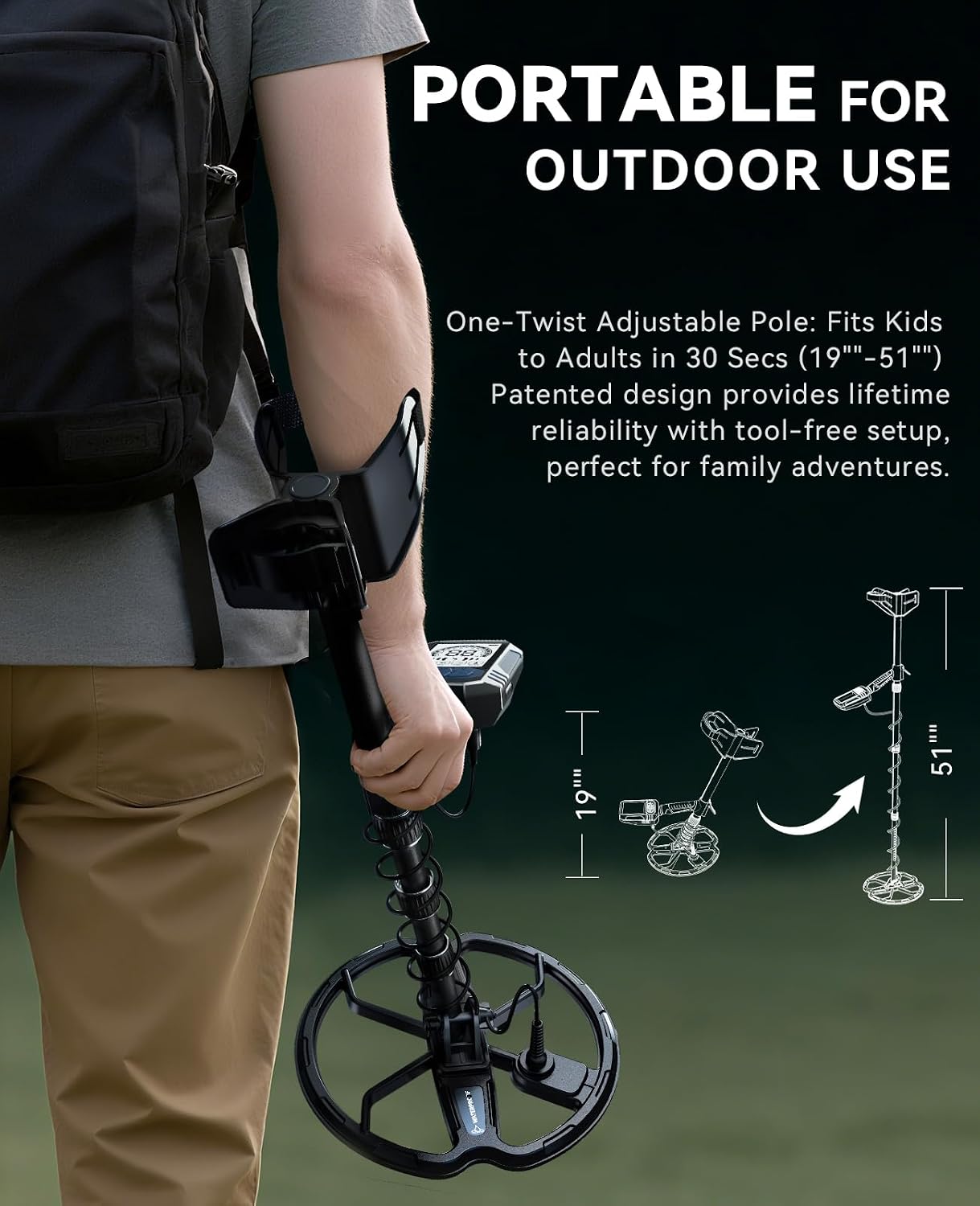 Thumbnail 4 de SUNPOW Rechargeable Metal Detector for Adults with 10'' Deep Dual-D Coil, 35H Lithium Battery and 7-Metal ID