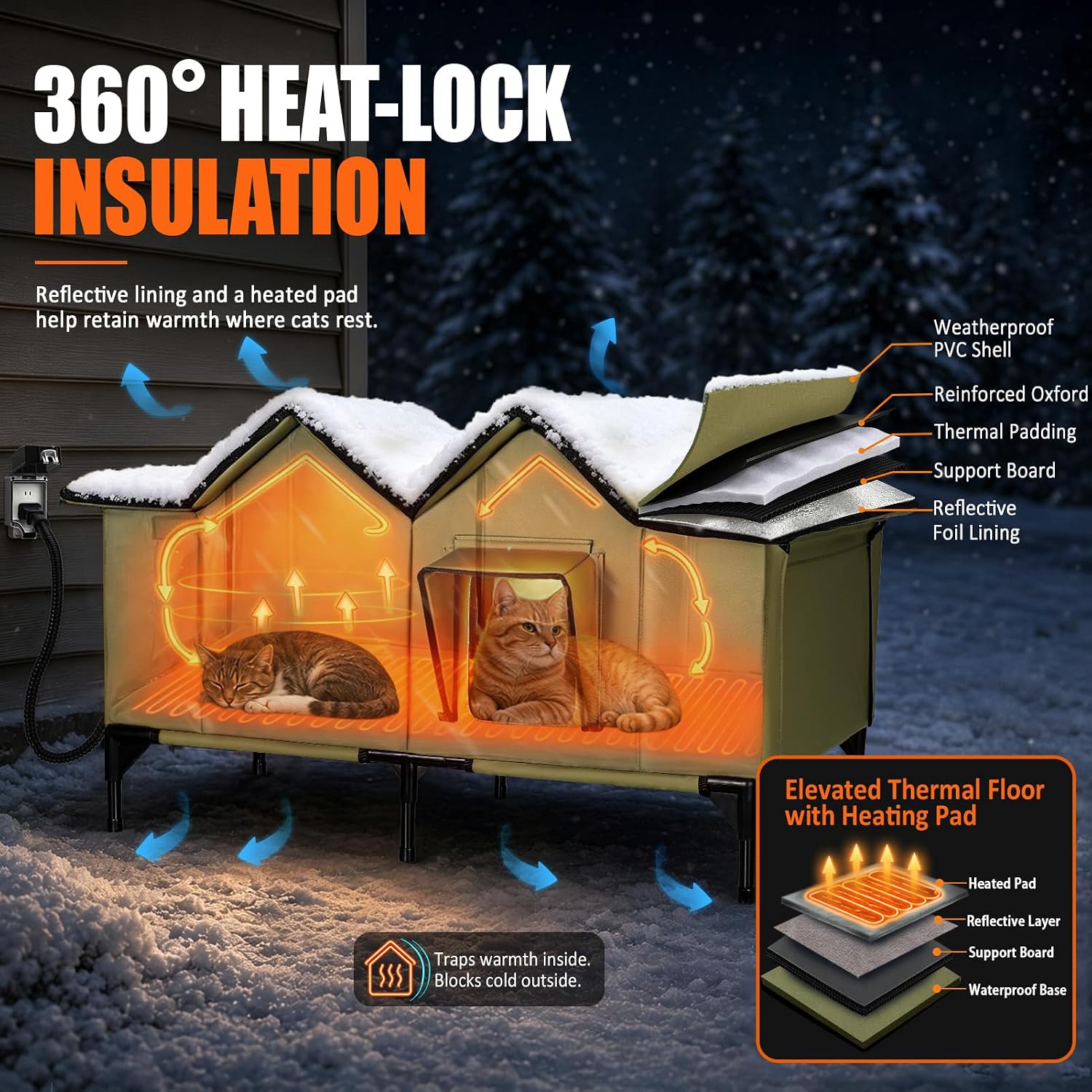 Detalle 2 de HXPLN HX750G Heated Outdoor Cat House with Thermostatic Heating Pad