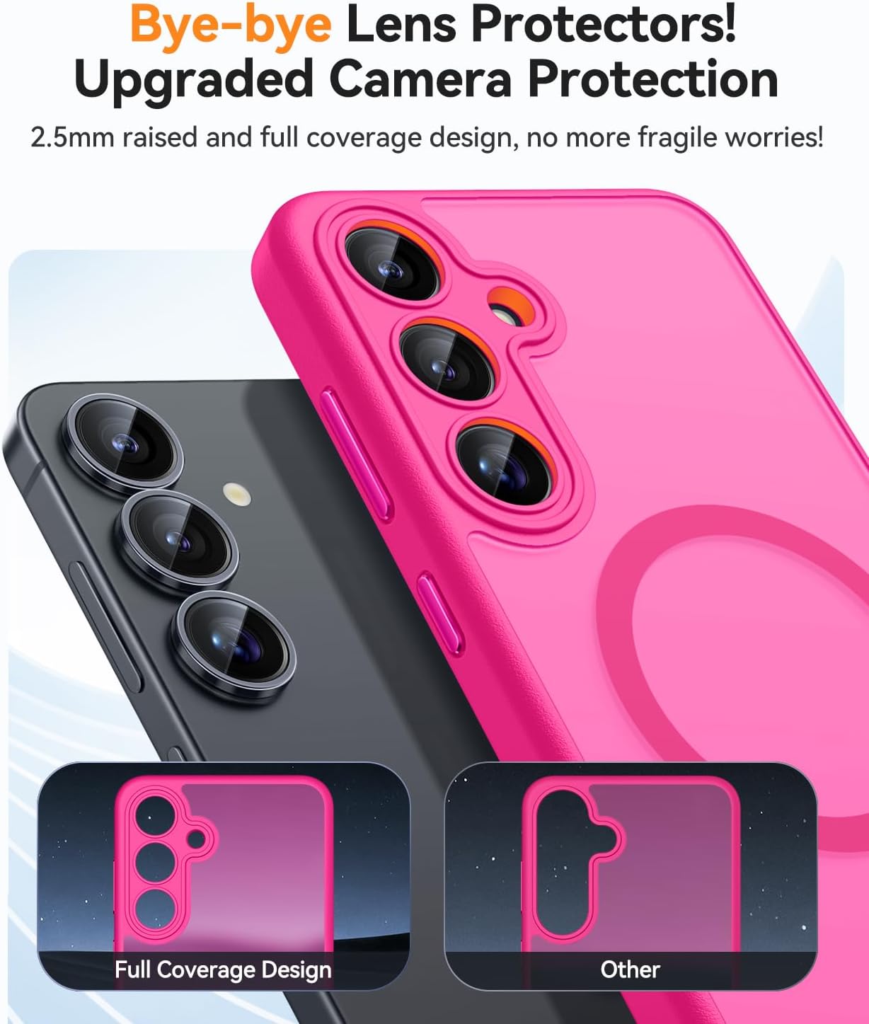 Thumbnail 2 de CANSHN Coque Magnétique pour Samsung Galaxy S25 Plus – Protection complète de l'appareil photo, fond mat translucide en rose vif