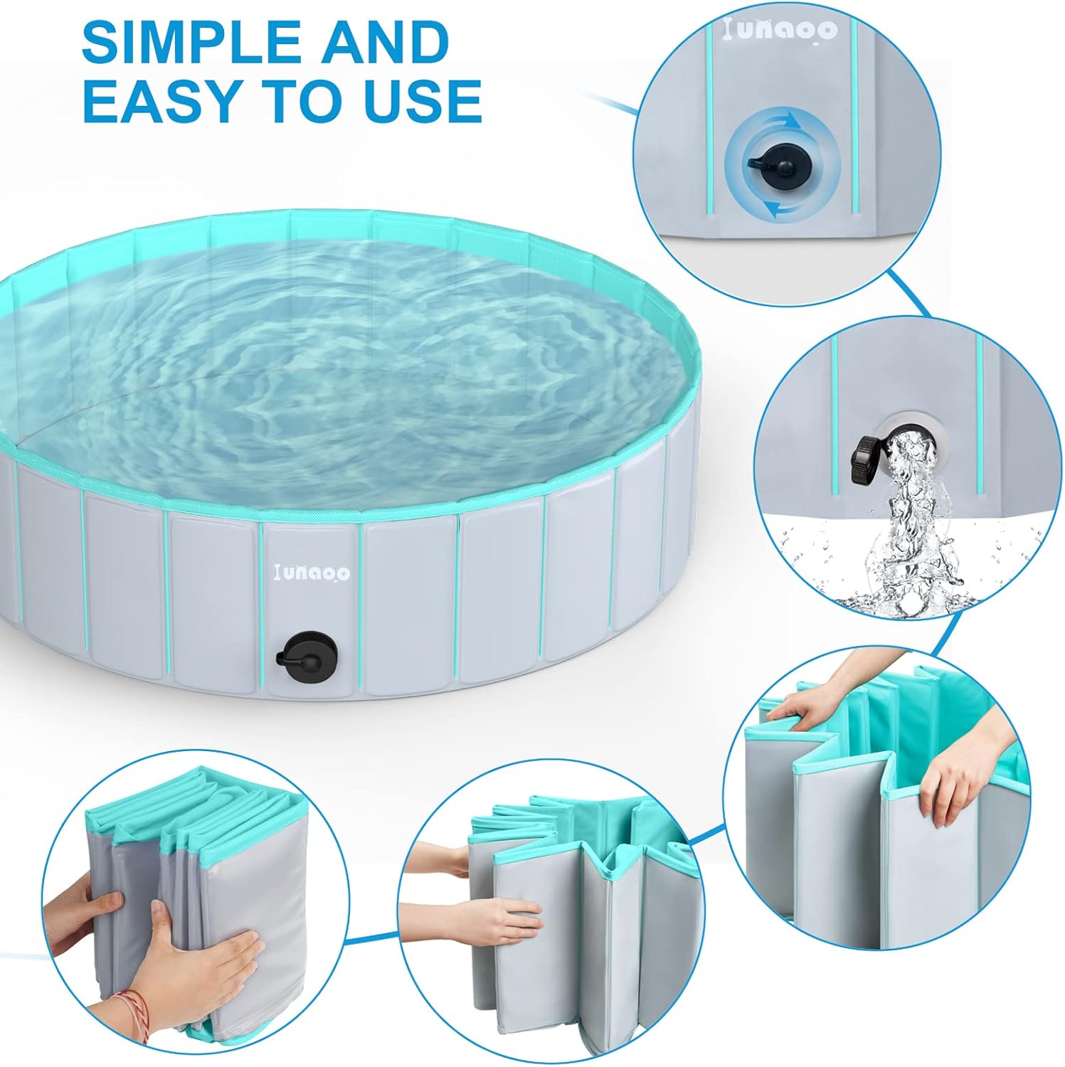 Detalle 2 de Lunaoo Piscina per Cani Grandi Piegevole 80x20 cm – Verde Chiaro, Portatile e Antiscivolo