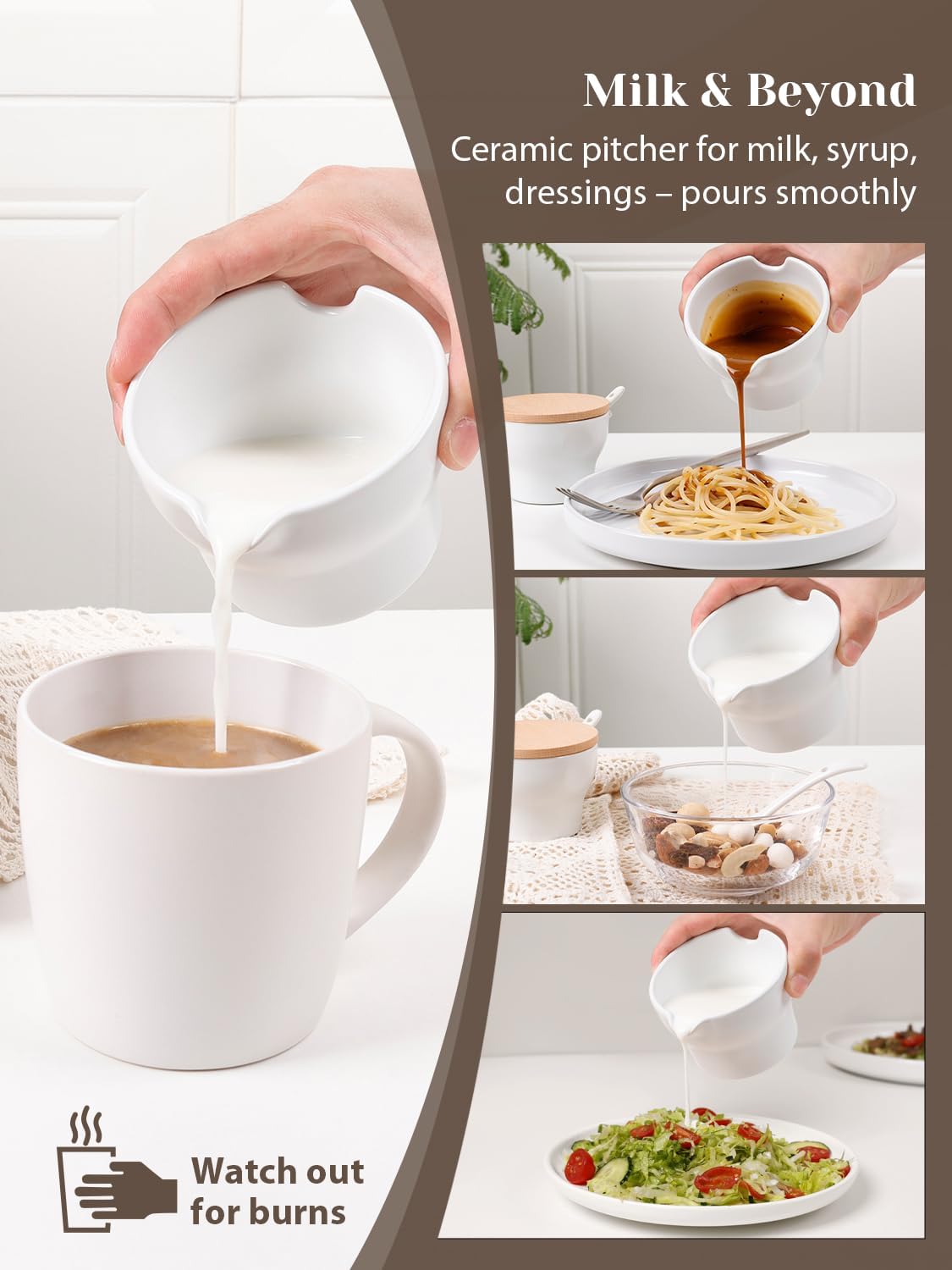 Detalle de Autumnlife Milch- und Zucker-Set aus Keramik – stapelbar, 170 ml Milchkännchen & 100 ml Zuckerdose mit Holzdeckel