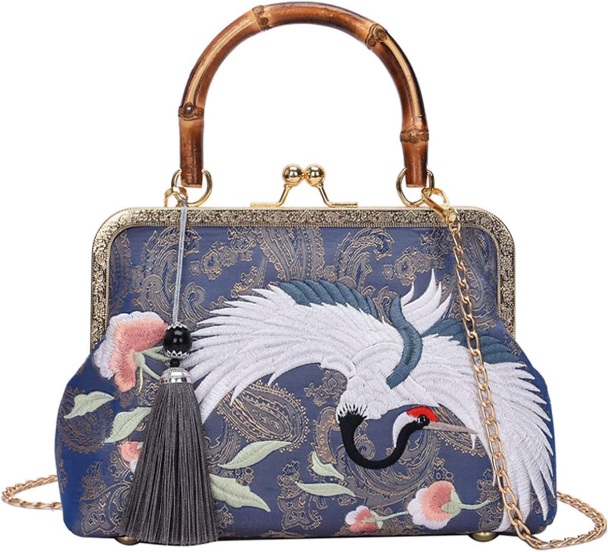 Thumbnail 6 de YeBon Retro Shoulder Chain Messenger Clutch: Chinese Style Crane Embroidered Jacquard Evening Bag